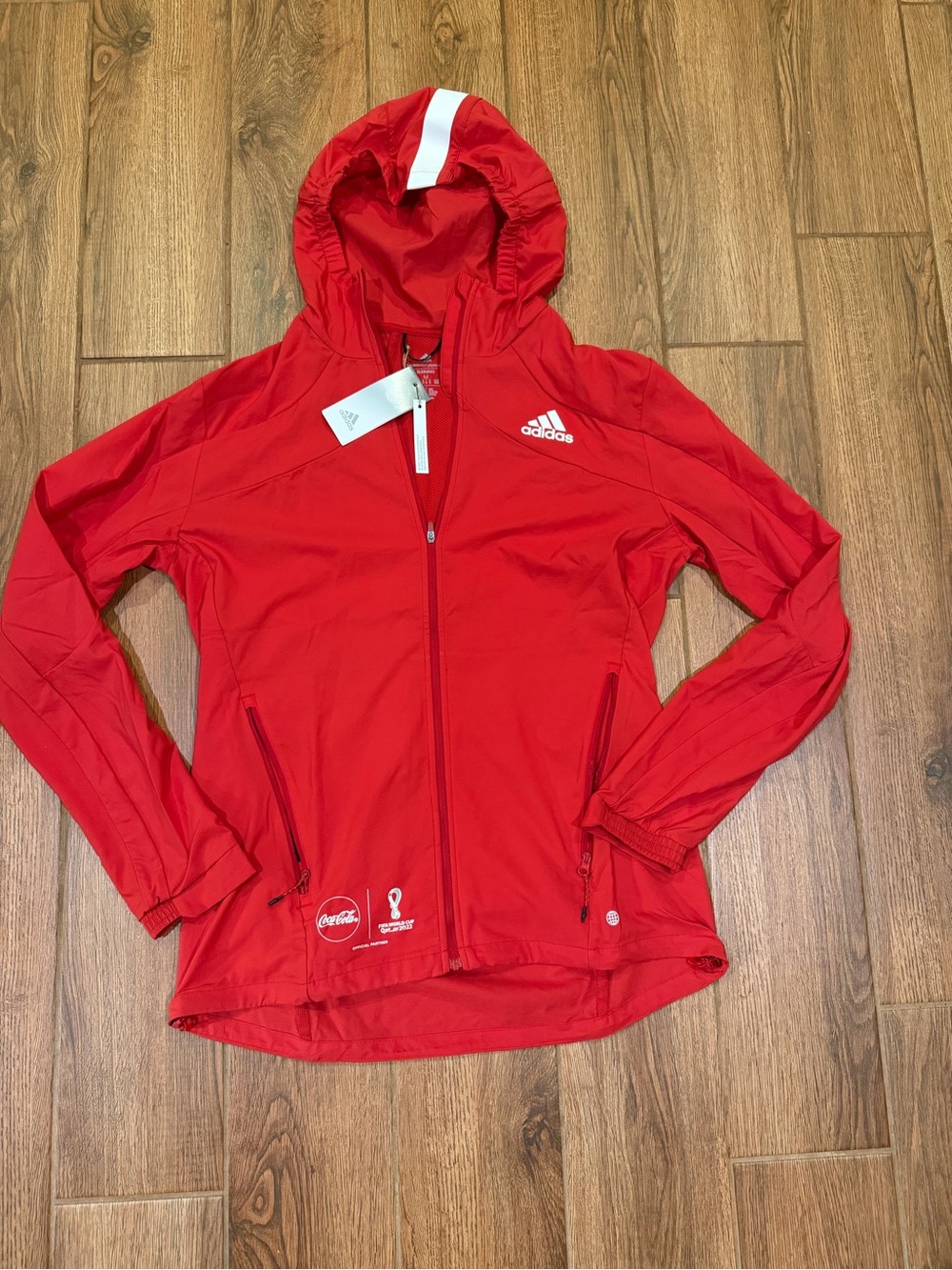 Adidas x Coca Cola x fifa 2022 Women's M full zip running Jacket with hood / nwt